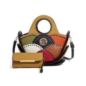 7838 Multicolor Patchwork Handbag Set, Crossbody Purse with Matching